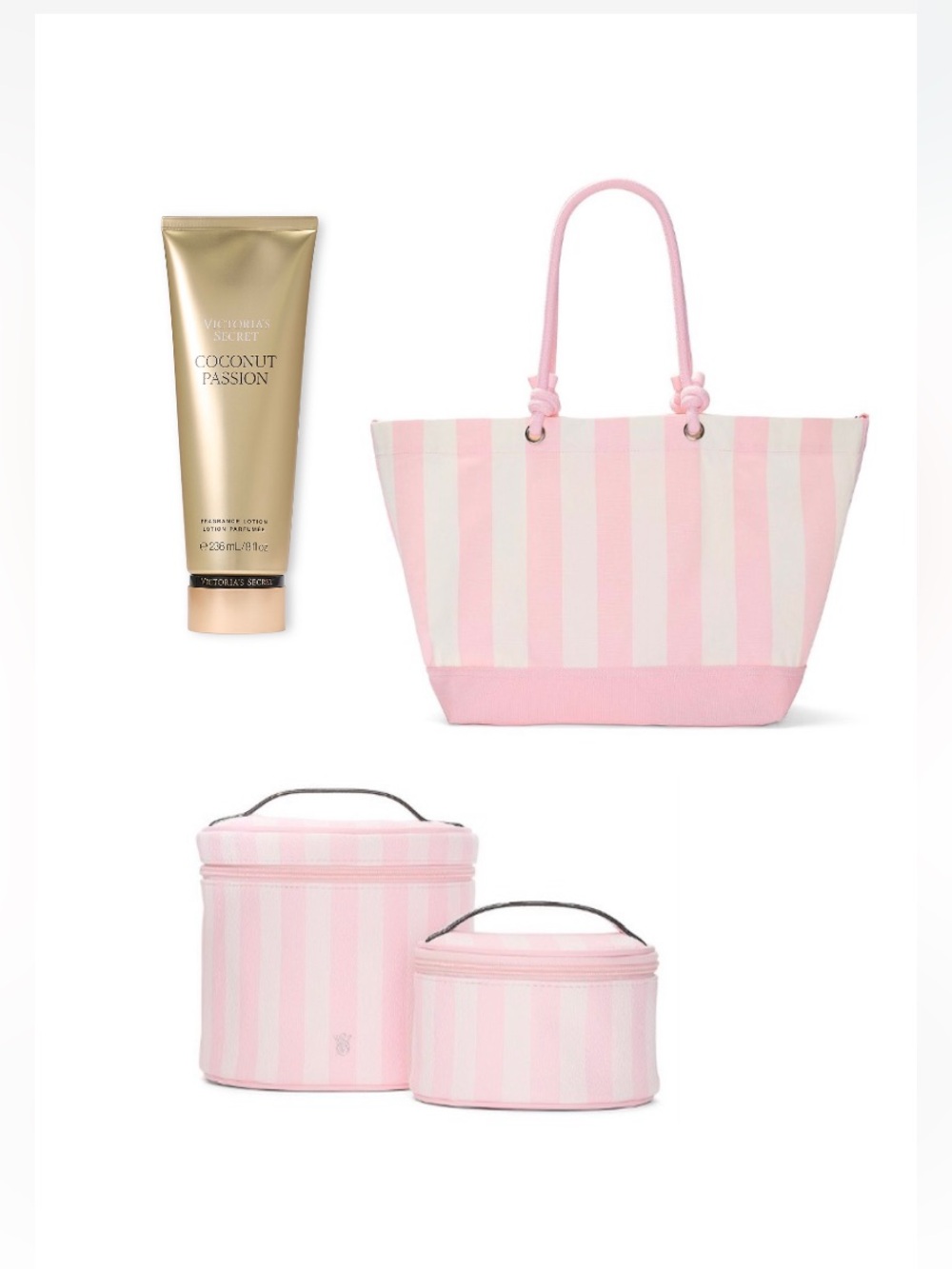 Victoria’s Secret Pink Stripe Tote and Makeup Bags with Lotion